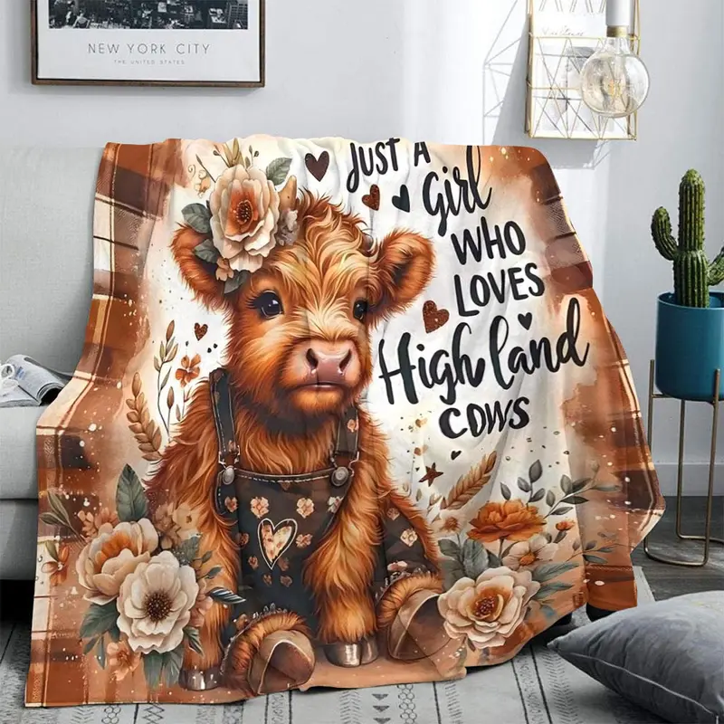 Highland Cow Pattern Blanket, Soft Warm Throw Blanket, Air-conditioned Room Nap Blanket, Comfortable and Stylish Decor Blanket for Home Office 4