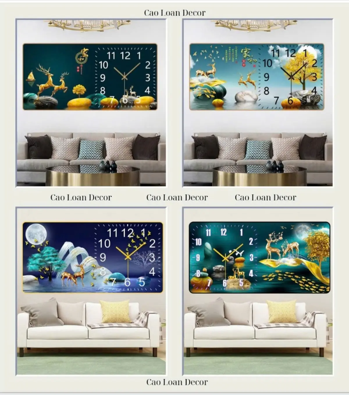 Tranh đồng hồ treo tường tráng gương cao cấp 5D in UV Mẫu Hưu Tài Lộc Trang Trí Nhà Decor Phòng Decor Trang Trí Phòng Khách