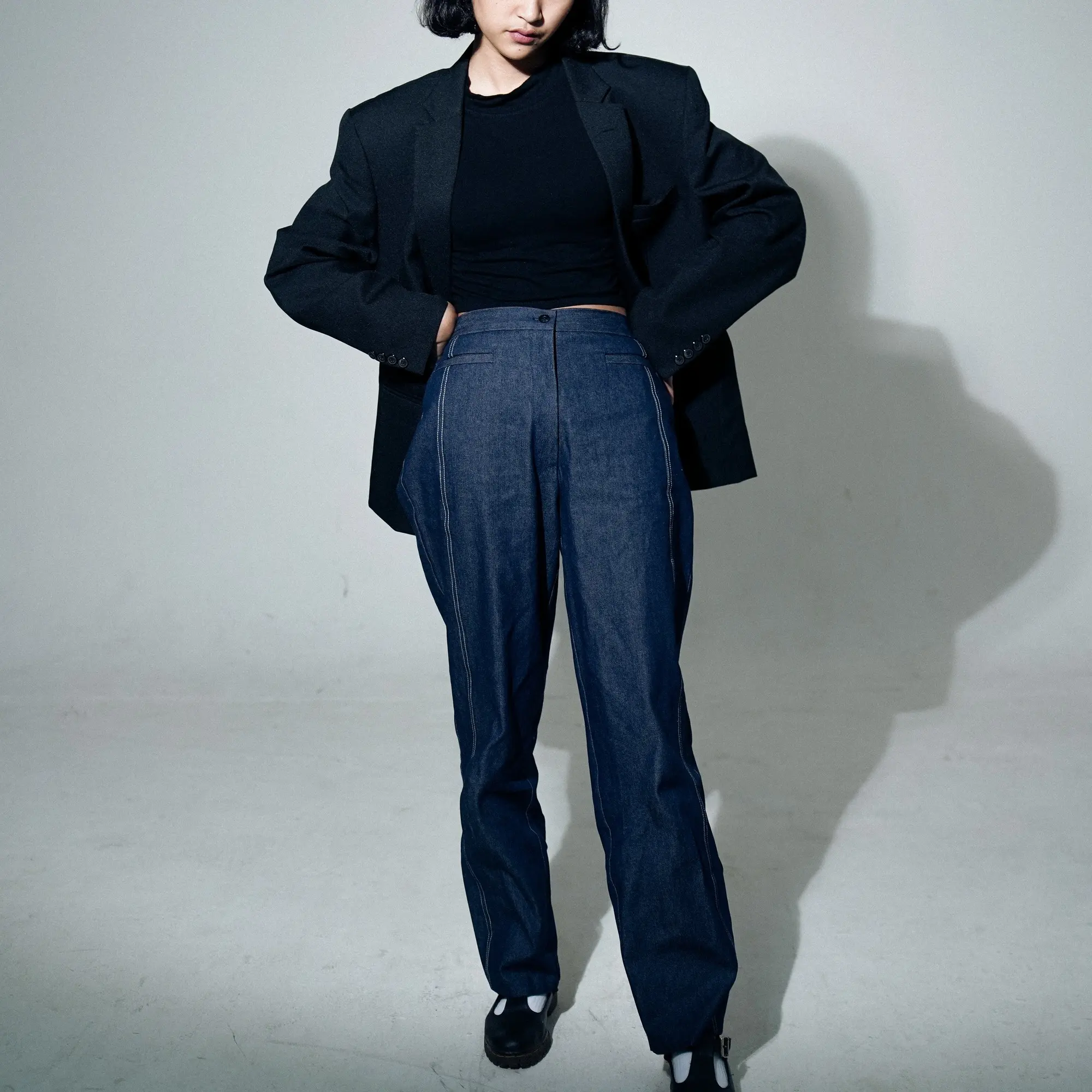WEARPULCHRA | Sems Pants - Denim Pants (Two sizes) Casual - Dark Loose - High Jeans Waist - Celana Straight - Boyfriend