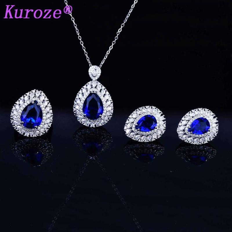 Product Introduction of Kuroze Exquisite Set Natural Sapphire Pendant Open Ring Earrings 18