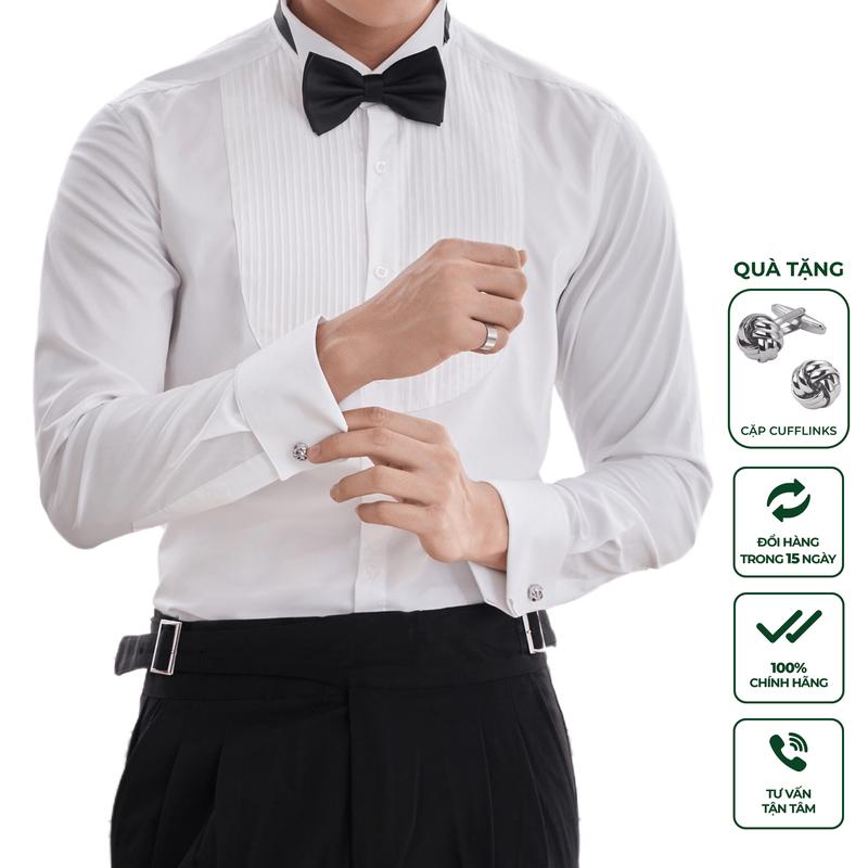 Áo Sơ Mi Nam Trắng Dài Tay Cao Cấp Harold Tuxedo Season 2 + Cufflinks Kiểu Pháp Đám Cưới Thiết Kế Sang Trọng Vải Cotton Thoáng Mát, Co Giãn Chống Nhăn, Đứng Form Slimfit Tôn Dáng, Thanh Lịch - Hàng Cao Cấp