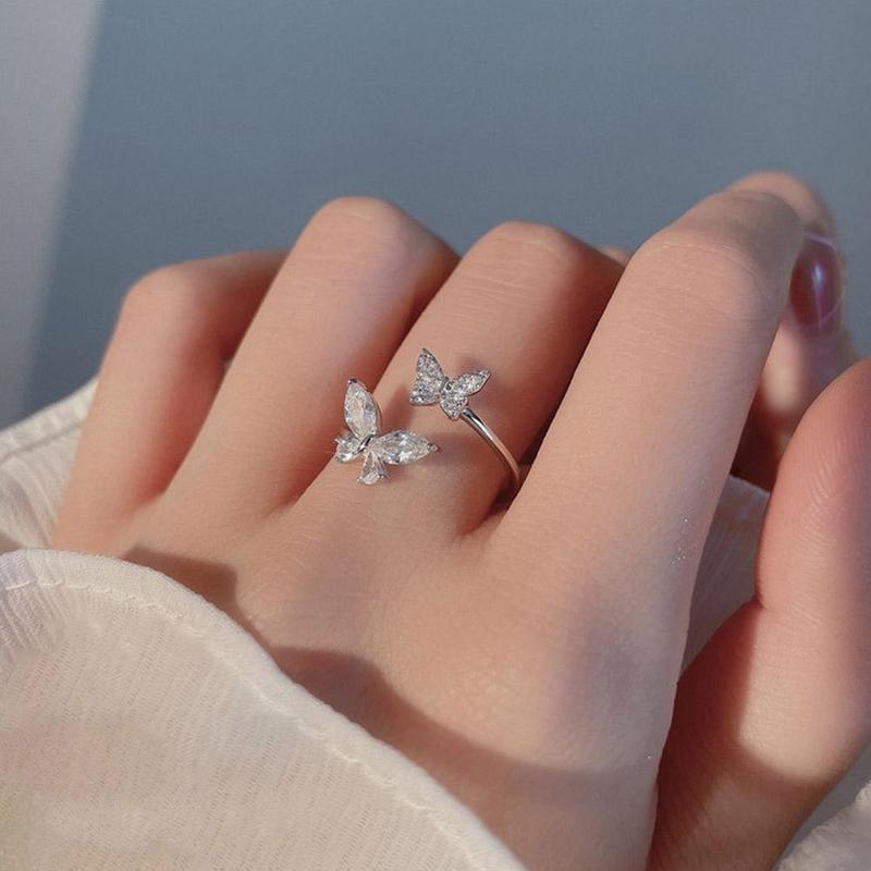 Product Introduction of Sparking Double Butterfly Adjustable Ring Butterfly Design Daily Ocassion White Finger Accessory Gifts For Women 26