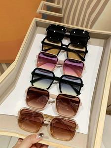 Women's Fashionable Large Square Frame Sunglasses Set, Trendy Casual Sunglasses for Everyday Use, Fashion Accessories for Outdoor Activities