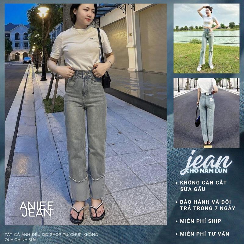 Quần Jean nữ vải Denim cotton, ống đứng gấp gấu | jean gấp gấu Women Pants