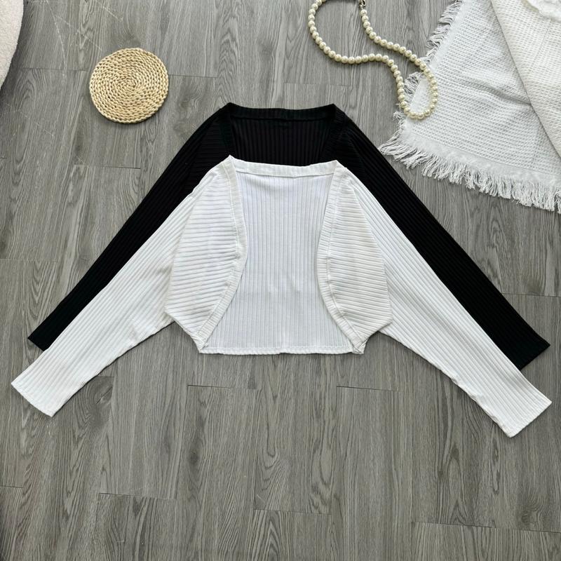 Product Introduction of Áo Khoác Cardigan Nữ Bigsize Khoác Ngoài Tay Dài Phồng Nữ Tính Vải Thun Gân Mỏng Co Giãn Nhung Lịch 23