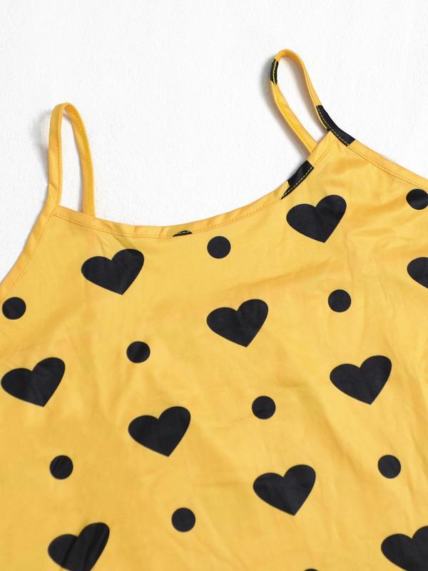 Plus Size Heart Print Cami Top & Shorts Loungewear Set, Casual Comfy Pyjama Set for Women, Women's Sleepwear for Summer 2