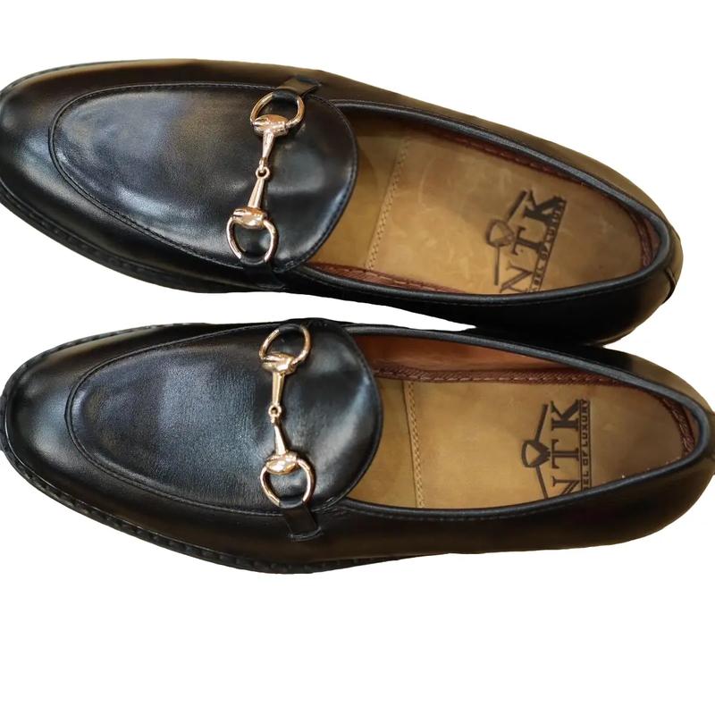 Giày Da Nam Horsebit Loafer Shoes  Màu Đen Đế gỗ phíp cao cấp khâu mckay