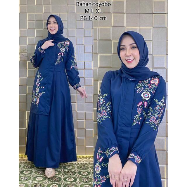 Gamis Bordir Katun Toyobo Import/Dress/Pakaian Wanita/Baju muslim/terbaru/terlaris/terpopuler/COD Lembut Muslim Wanita Panjang Pesta Dress Maxi Dewasa Mewah Kondangan Lebaran Syari Remaja 6