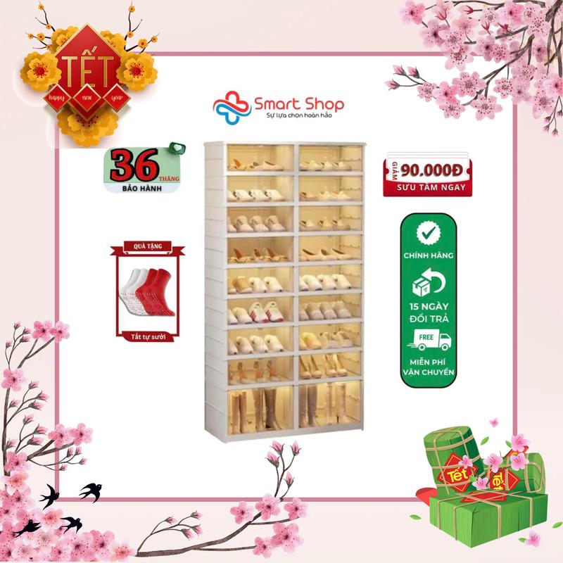Tủ giày gấp gọn 36 đôi 9104-8-1G chất liệu nhựa ABS cao cấp có bánh xe ẩn, Tủ đựng giày thông minh tiện lợi