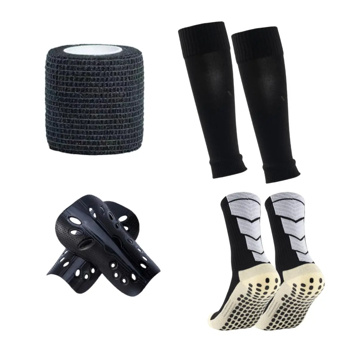 Football Stadium Equipment Set (1 Set), Non-slip Football Socks with Sports Straps, Men's Grip Socks, Protective Leg Sleeves, Shin Guards, Soccer Accessories for Men & Women