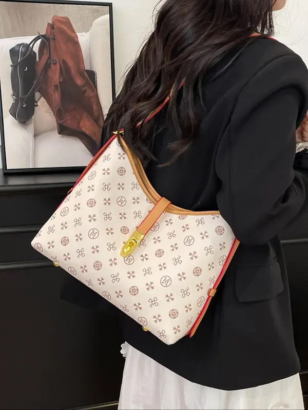 Women's Fashionable Floral Print Underarm Bag, Casual PU Leather Shoulder Bag for Daily Used, Trendy Versatile High-quality Daily Commuting Bag 4