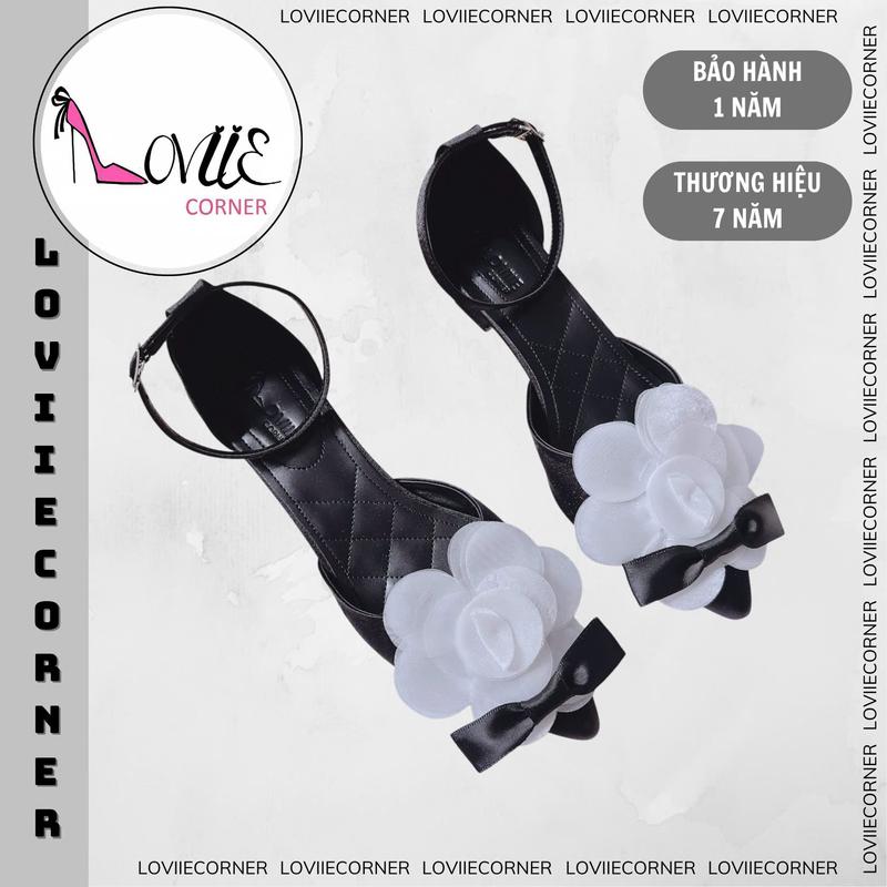 LOVIIECORNER  - FORM TO - GIÀY NỮ BÍT MŨI NHỌN GẮN HOA TRÀ LỤA MỀM MẠI ĐÍNH NƠ - GIÀY THỜI TRANG BÍT HẬU QUAI CÀI KHÓA VIỀN CHỈ - S241204