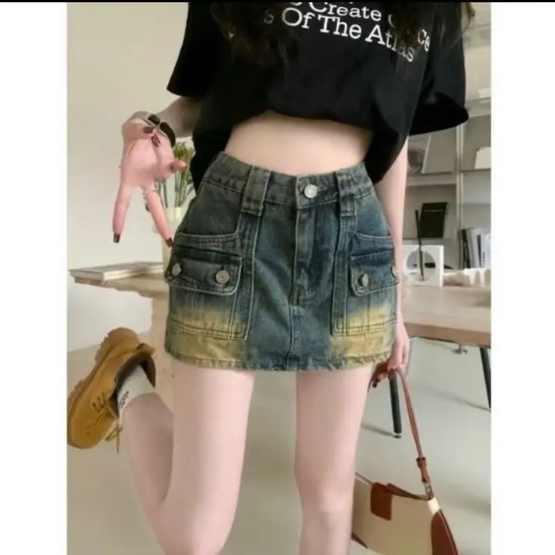 Chân váy jean nữ 2 túi hộp phong cách phủ dơ nữ women 0
