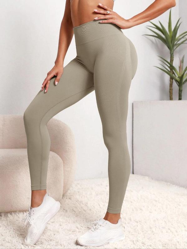 Women's Solid High Waist Sports Leggings, Quick Drying Breathable Seamless Yoga Leggings, High Stretch Seamless Yoga Pants, Ladies Sportswear Clothing for Wear 5