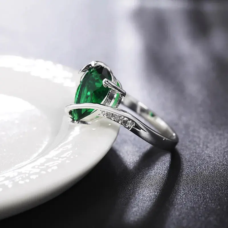 Nhẫn bạc Sterling 925, đồ trang sức, ngọc lục bảo nhân tạo 1
