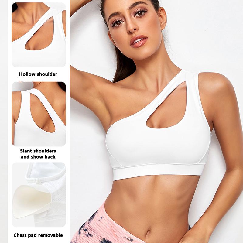 Product Introduction of Women Sports Bra Push Up Fitness Bras One Shoulder Shockproof Yoga Bra Black White Yoga Running Bra Sexy Vest 13
