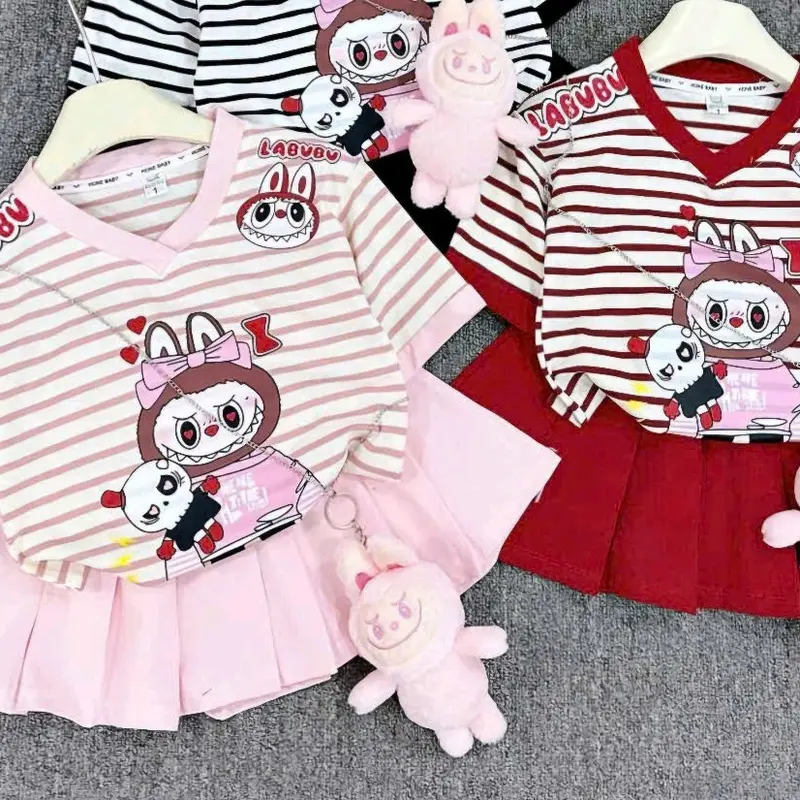 Sét bộ chân váy xếp ly cổ tim Labubu cho bé gái size 7-41 kg Mẫu L1 - Chất liệu Cotton mềm mại (có lót trong) 4