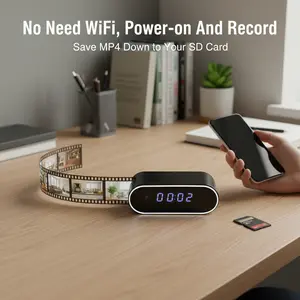 Jam Alarm Kamera 2-in-1 HD WiFi, WiFi & AP Hotspot untuk Pemantauan Jarak Jauh, Perekaman Lokal ke Kartu SD (Tidak Termasuk), Baterai Nirkabel Portabel 2600mAh, Penglihatan Malam HD, Deteksi Gerakan, Pendamping Rumah Pintar, Penggunaan Dalam Ruangan untuk