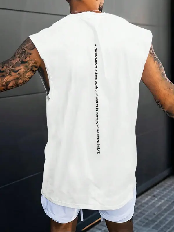 Men's Letter Print  Back  Tank Top, Regular Fit Casual Sleeveless Top for Summer, Men's Top for Daily Wear 4