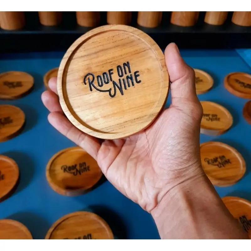 Tatakan Gelas Kayu Jati Coster kayu jati Custom Nama Foto Logo Grfit CNC 0