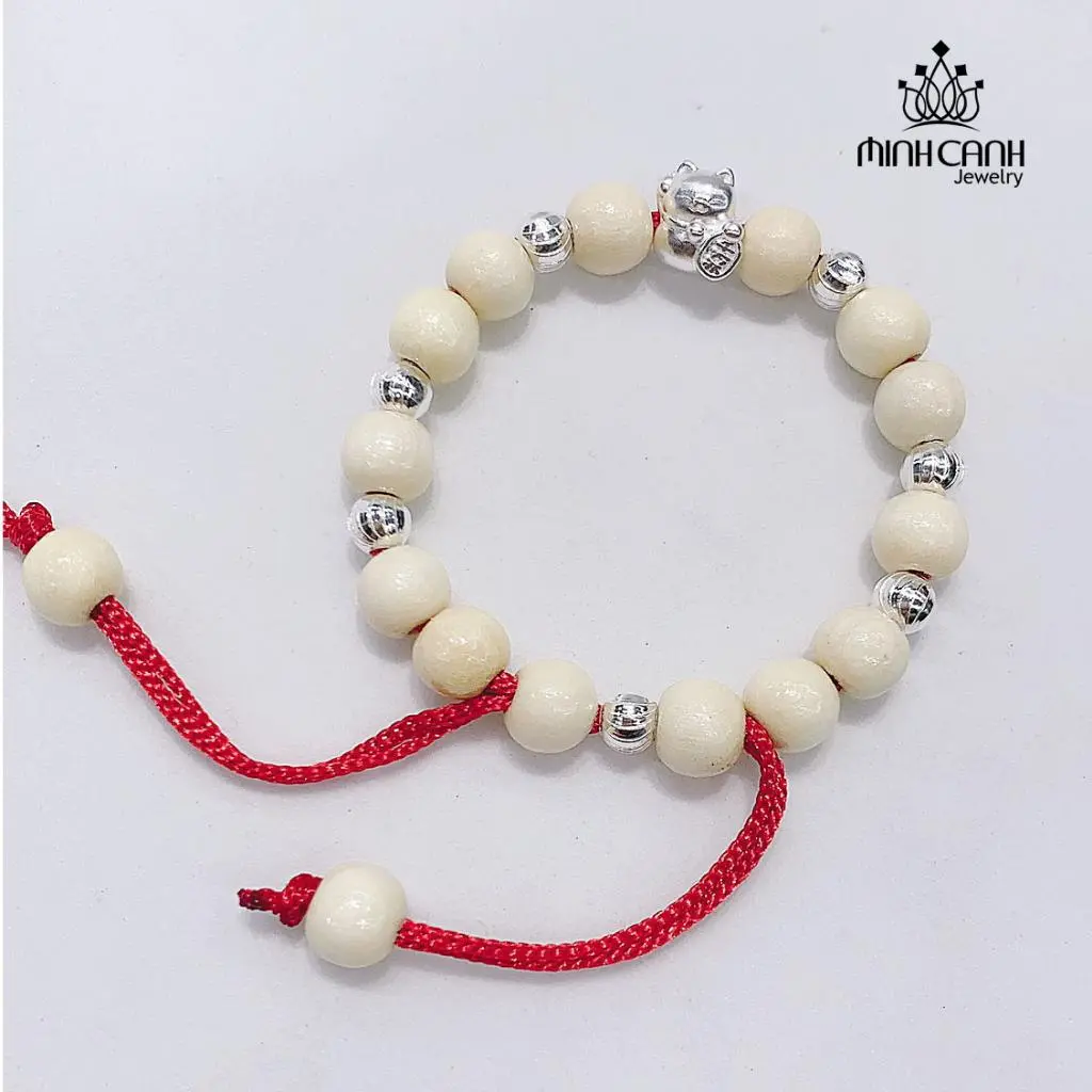 Vòng Dâu Tằm Mèo Thần Tài Mix Bi Bạc Cho Bé - Minh Canh Jewelry