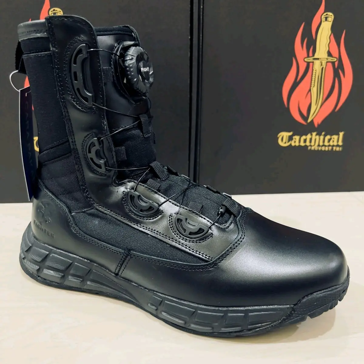 Sepatu PDL TNI POLRI Tali putar Extrack Kulit polos Tactical Hitam