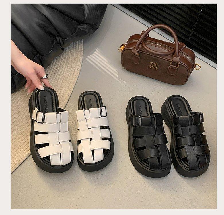Product Introduction of Thick Sole Closed Toe Woven Half Slippers for Women 2025 Summer New Comfortable Lightweight Slip-On Casual One-Word Slippers 16
