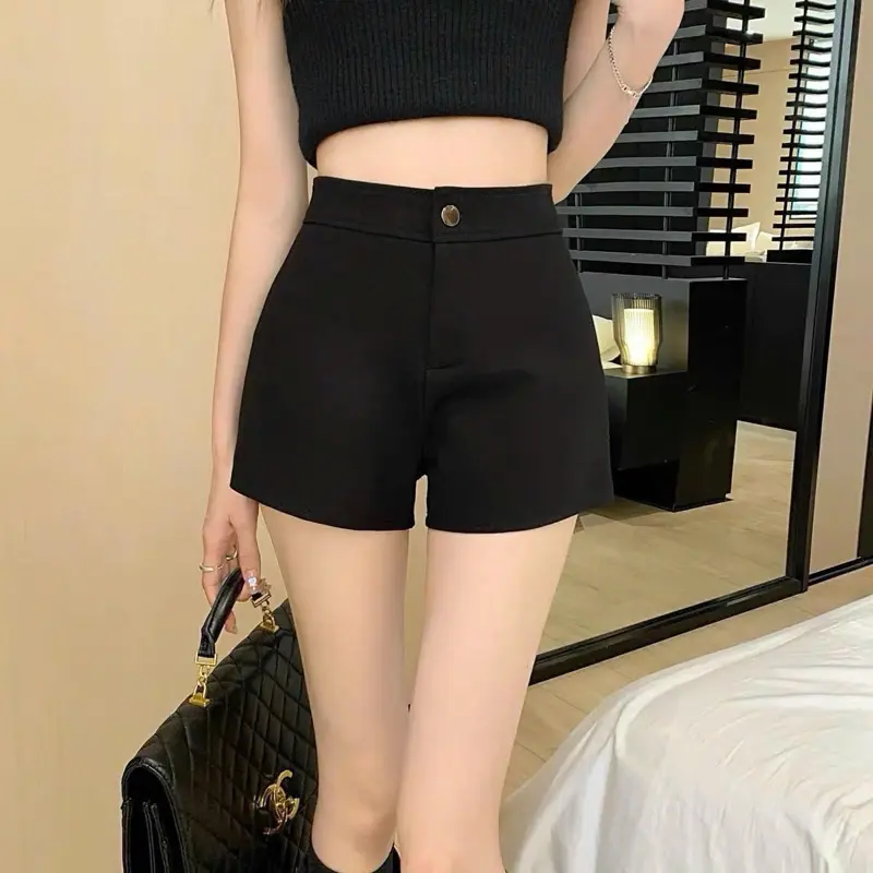 Quần shorts nữ cạp cao dáng ngắn có túi sau lưng cao màu đen trắng có quần dùi bảo hộ 6