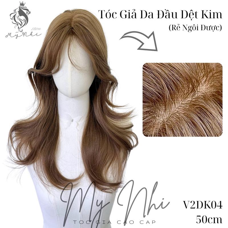 Tóc Giả Mỹ Nhi Nguyên Đầu Da Đầu Dệt Kim V2DK04 Xoăn Layer dài 50cm