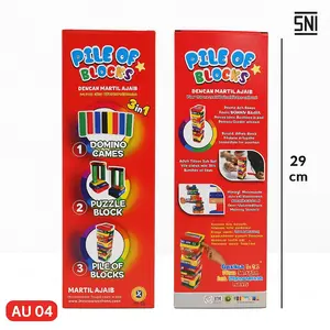 TERMURAH Mainan Anak Stacko Pile of Blocks 3 in 1 Tumpuk Balok AU 04 Uno Puzzle Block Permainan Menara Blok 45 pcs Blocks 8 pcs Palu Kecil untuk 2-10 Orang