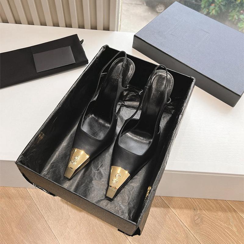 Giày Cao Gót Catwalk, Khóa Ferrule Vàng, Giày Cao Gót Mũi Nhọn Cắt Thấp, Giày Cao Gót, Thời Trang Nữ, Thanh Lịch Và Dễ Phối Đồ, Hàng Mới Về Đầu Mùa Thu 2024, Làm Cho Bạn Trông Cao Hơn Shoes DéP Sandal Hoa 0