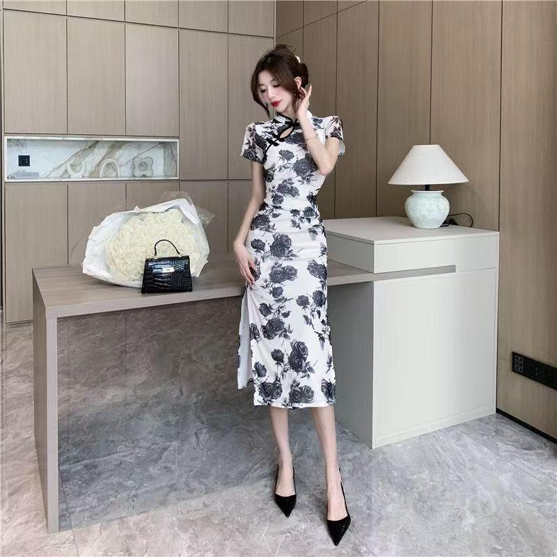 Product Introduction of Váy Cao Trên Đầu Gối, Phong Cách Trung Quốc Mùa Hè, Dáng Ôm, Xẻ Tà Thanh Lịch, Sườn Xám Sửa Đổi, Thường Ngày, Thanh Lịch Và Thời Trang 1