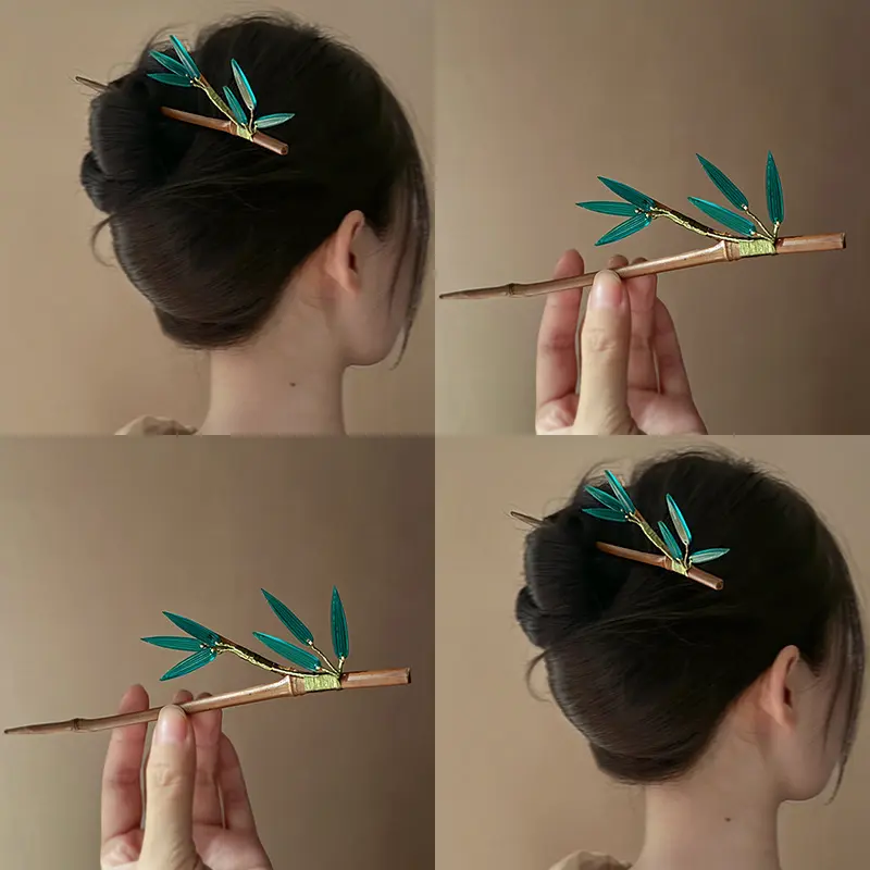 New Chinese Style Simple Bamboo Leaf Artificial Wood Hairpin Small Niche Ancient Style Accessories Hair Stick Fresh High-end Hair Accessories for Women