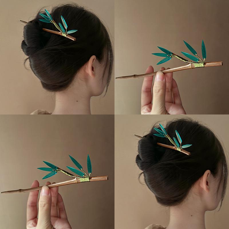 Product Introduction of New Chinese Style Simple Bamboo Leaf Artificial Wood Hairpin Small Niche Ancient Style Accessories Hair Stick Fresh High-end Hair Accessories for Women 4