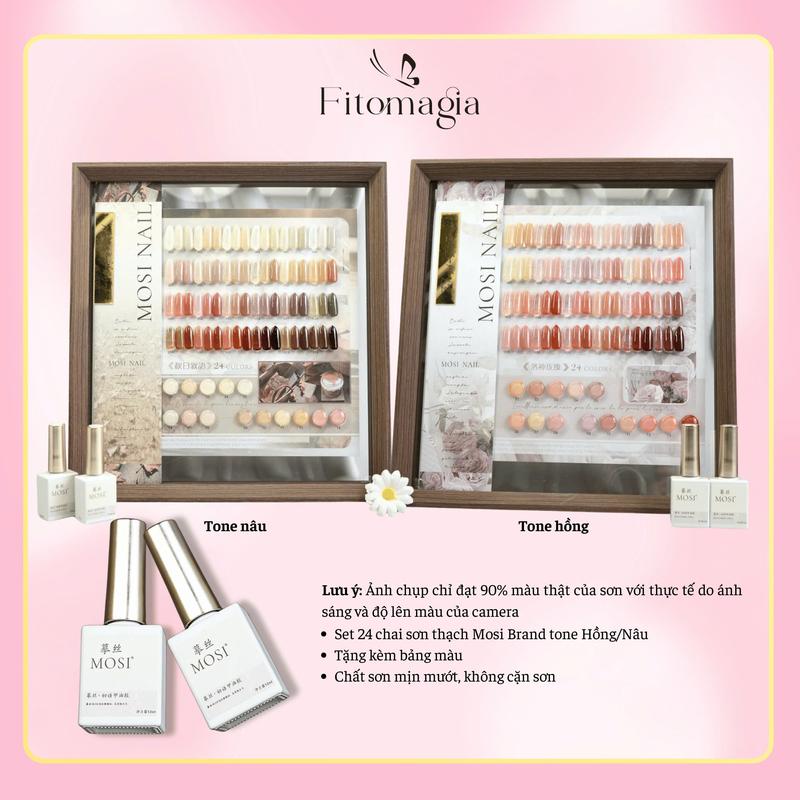 [Mosi Brand] Set gel thạch 24 chai Mosi tone Hồng/Nâu đất - Chất gel mịn - Màu đẹp sang trọng + Tặng kèm bảng màu Sơn Gel