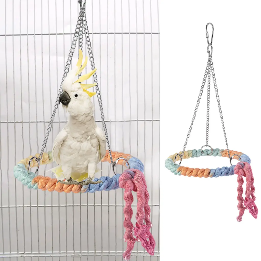 Udxizvk Anxiety Relief Bird Toy Bird Toy for Mental Stimulation Colorful Cotton Rope Parrot Toy Swing Stand Perch Chew Bite Climb Circle Ring Cage Accessory Fun Bird Toy