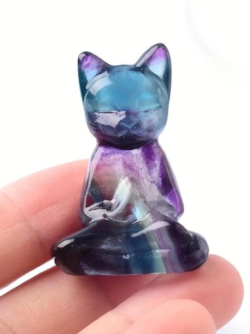 Product Introduction of Random Color Yoga Cat, 1 Count 2025 New Style Desktop Reiki Ornaments, Cute Cat, Hand Carving Crystal Reiki Home Decoration 8