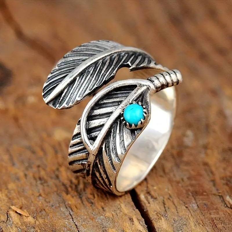 Vintage Feather Leaf Turquoise Ring 1