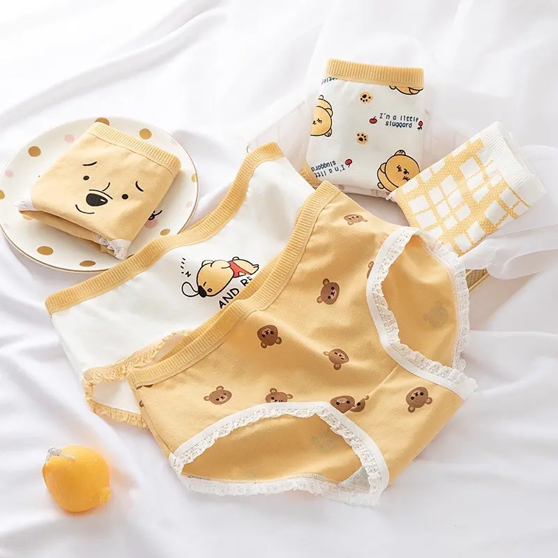 Combo 10 quần lót cute họa tiết gấu vàng  V57  từ 33-63 kg chất cotton co giãn . ccóler 5 quần