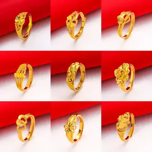 Cincin warna Emas 24K Model Bunga Mawar Adjustable Untuk Wanita