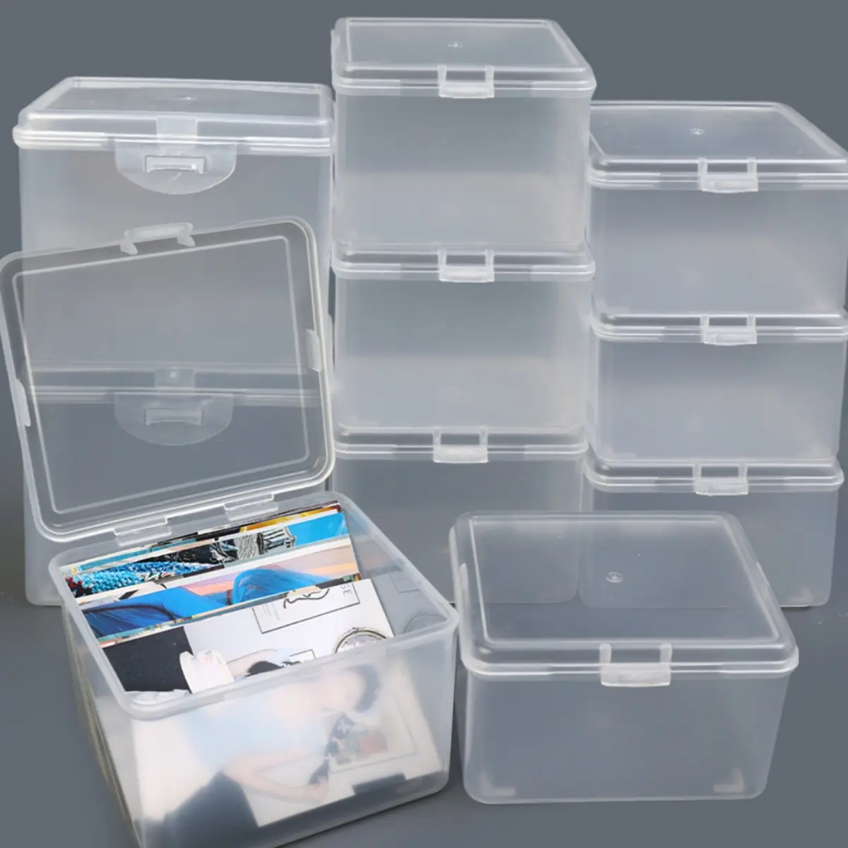 Flip Top Storage Box Multi Size Flip Cover Plastic Box with Cover Transparent Plastic Jewelry Cosmetics Storage Container Box