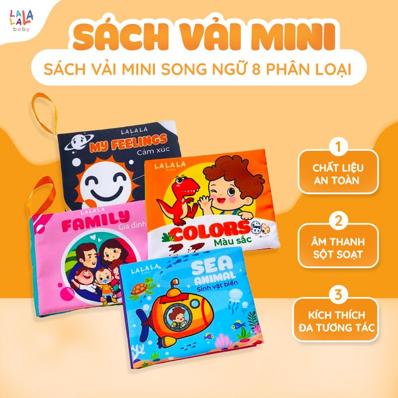 Sách vải nhiều chủ đề song ngữ Anh Việt đồ chơi giáo dục cho bé phát triển trí não Lalala baby