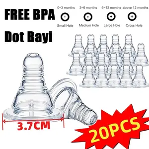 20 PCS Dot Bayi Slim Neck BPA FERR Dot Nipple Peristaltic Ventilasi Otomatis Mudah Dibersihkan& Disterilkan Untuk Bayi Baru Lahir Hingga 12 Bulan