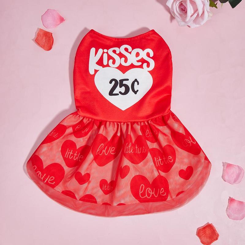 Heart Print Pet Dress, Cute Pet Clothes for Small Dogs, Pet Costume, Dog & Cat Clothing, Dog & Cat Dresses, Pet Supplies 2