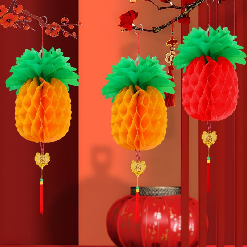 Product Introduction of 3Pcs Folding Honeycomb Paper Pineapple Lantern 3D Shopping Malls Streets Shops Home Birthday Party Hanging Ornament Spring Festival Decorations 17