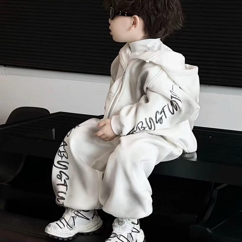 Bộ quần áo nỉ in BABYBUY( lót nỉ nhung) trắng loang khói phối chữ Babybuy cho bé trai và bé gái.