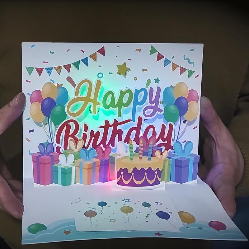 Product Introduction of 3D Birthday Music and Lighting Greeting Card Box, 1 Count Happy Bithday Music Greeting Card with Envelope and Message Card, Surprise Birthday Gift 6