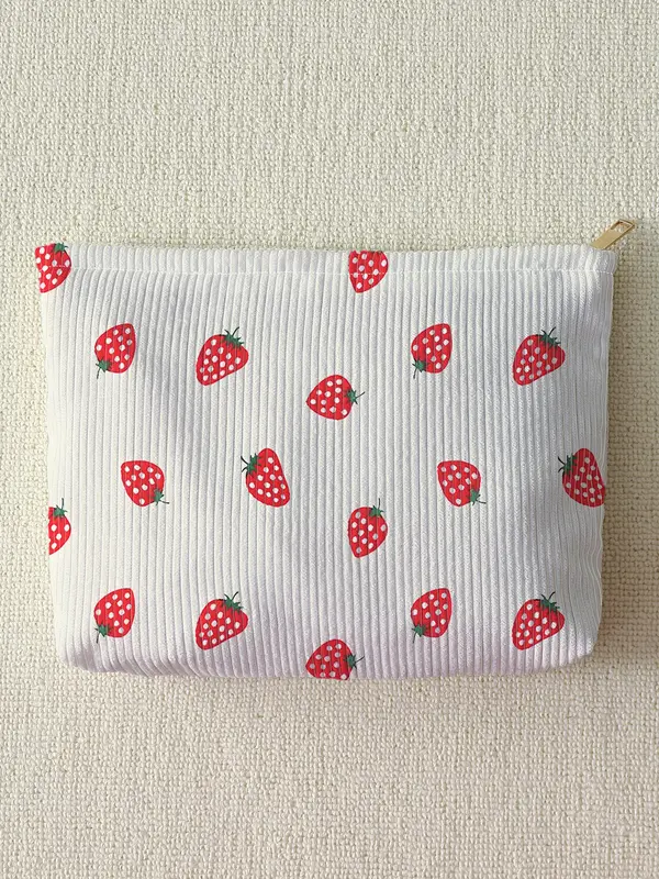 Strawberry Pattern Makeup Bag, Lightweight Multi-functional Travel Cosmetic Bag, Zipper Makeup Organizer Pouch, Versatile Storage Bag 6