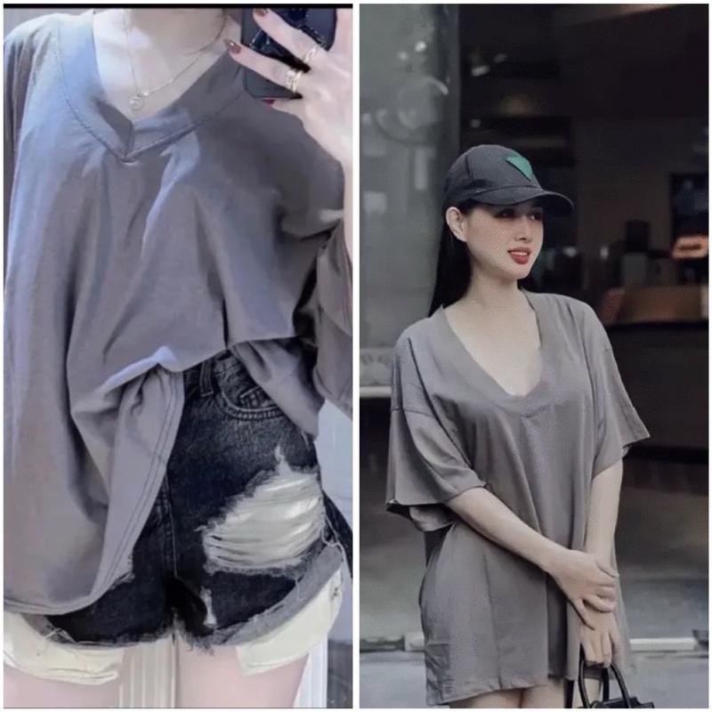 Áo thun chất cotton khô 3158 cổ tim xám