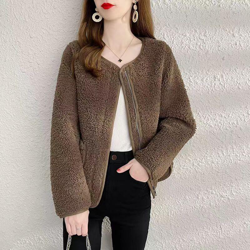 Product Introduction of round Neck New Women's Autumn and Winter Western Style Korean Style Loose Fleece Coat Fleece Short Cardigan Jacket 7